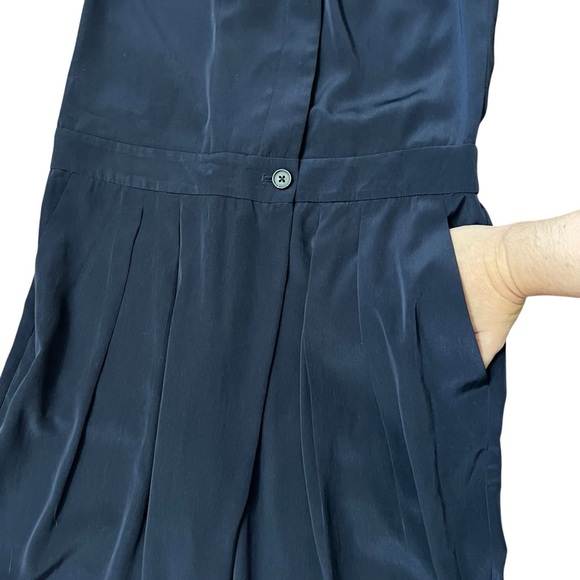 J.Crew Navy Blue Trench Jumpsuit One Piece Pants Crop Silky Sz 2 Pockets Career - Picture 8 of 12